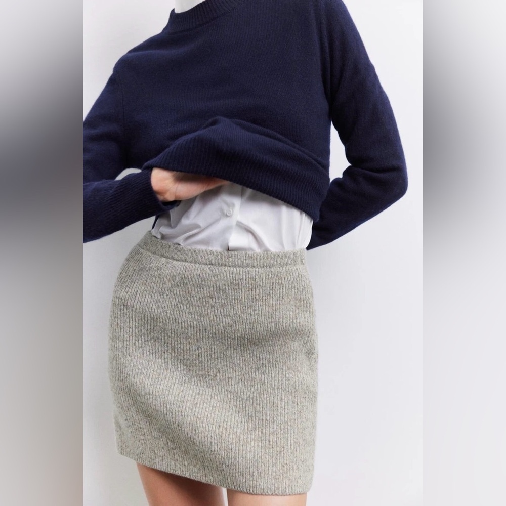 Zara Basic Wool Blend Knit Mini Skirt in Tan Marl | Sz S, NWT